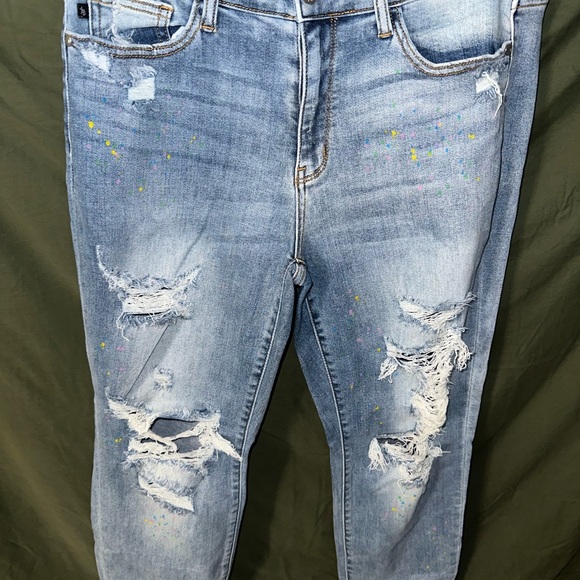 Judy Blue Light Blue Paint Splatter Distressed Boyfriend Jeans-size 13/31 - Picture 1 of 5